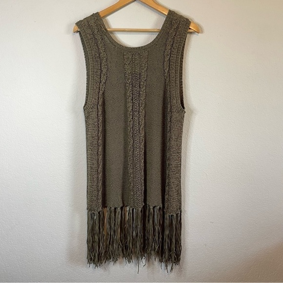 Harve Benard Green Fringe Sleeveless Loose Knit Fringe Sweater Cover Up Size XL - Picture 2 of 14